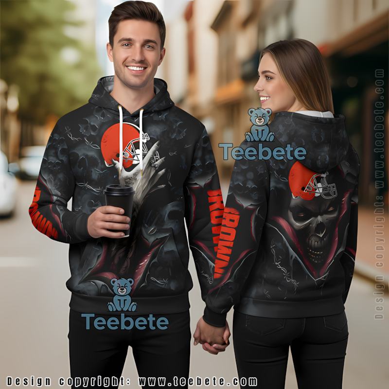Cleveland Browns Reaching Hand And Skull 3D Hoodie Women