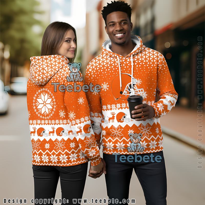 Cleveland Browns Reindeer Christmas Ugly 3D Zip Up Hoodie