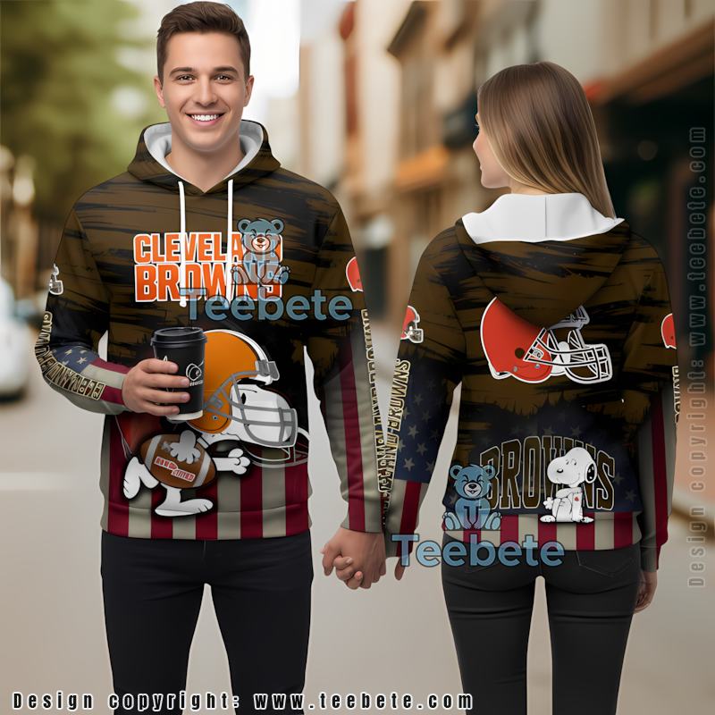 Cleveland Browns Snoopy American Flag 3D Hoodie Men