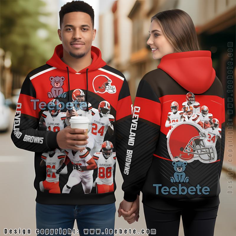 Cleveland Browns Team Player 3D Pullover Hoodie Black Orange