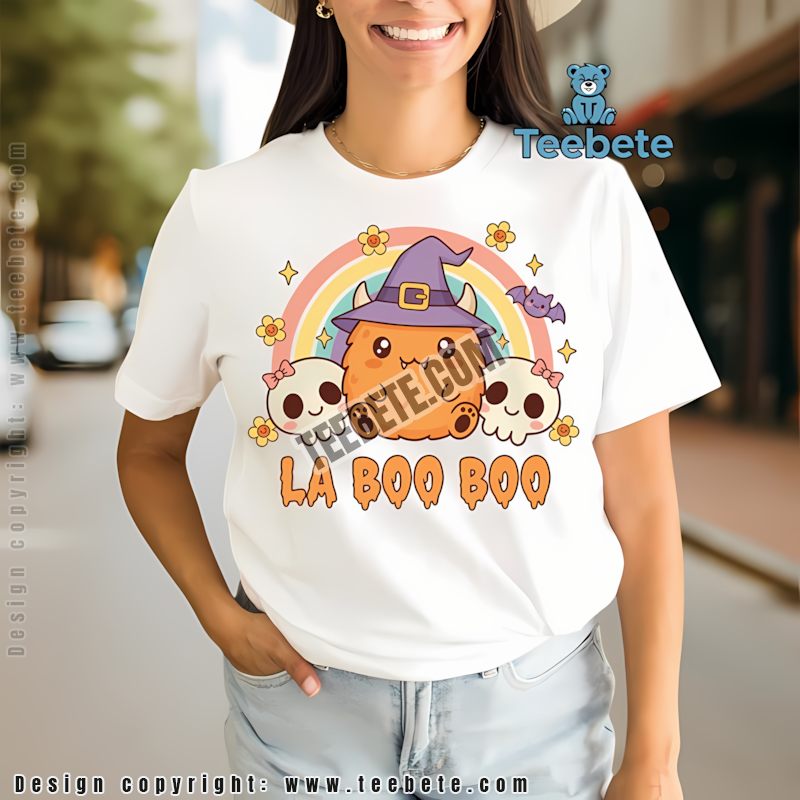 Cute Fluffy Orange Monster Witch La Boo Boo Halloween Pastel Rainbow Shirt