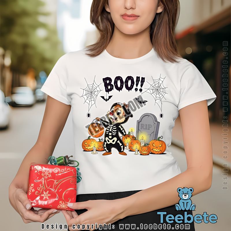 Dale Chip N Dale Halloween Skeleton Costume Pumpkin Graveyard Shirt