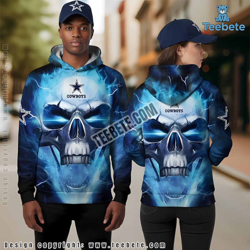 Dallas Cowboys Skull 3D Hoodie Blue Mens