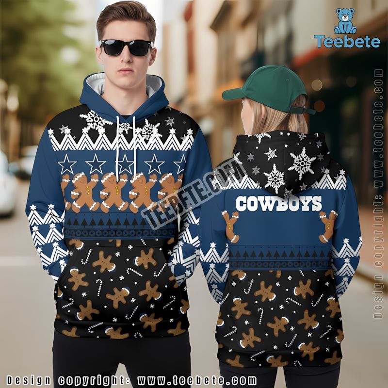 Dallas Cowboys Gingerbread Christmas 3D Hoodie Blue Black Kids