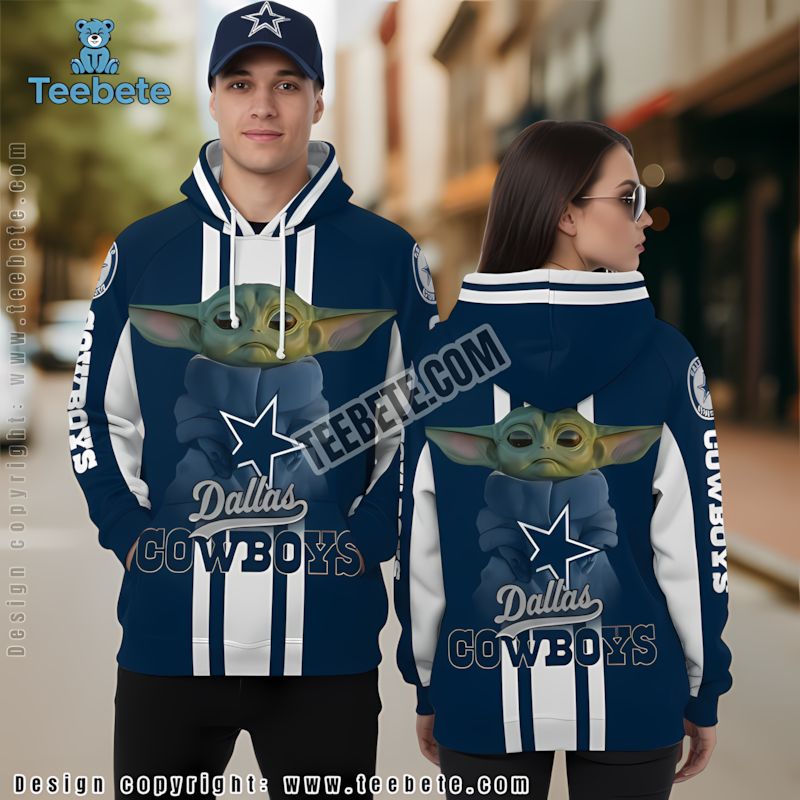 Dallas Cowboys Grogu Star Wars 3D Hoodie Blue White Youth