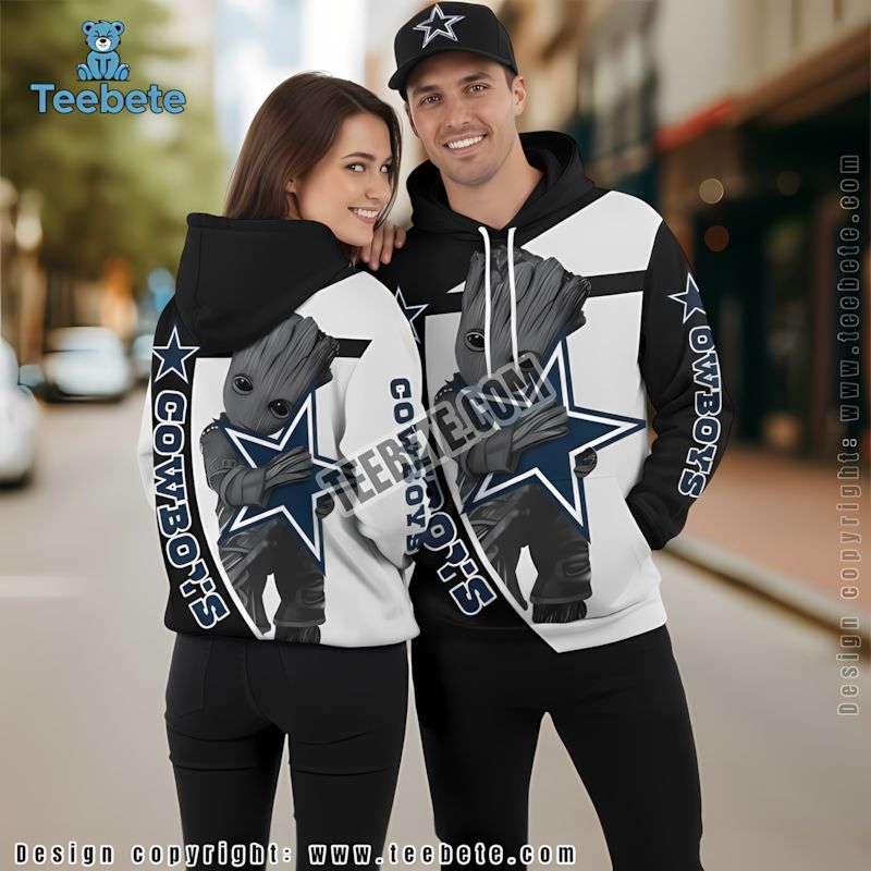 Dallas Cowboys Groot 3D Hoodie Black White Mens