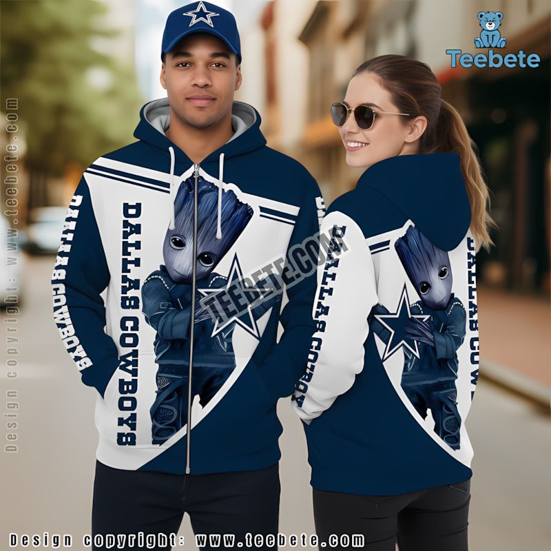 Dallas Cowboys Groot 3D Hoodie Blue White Kids