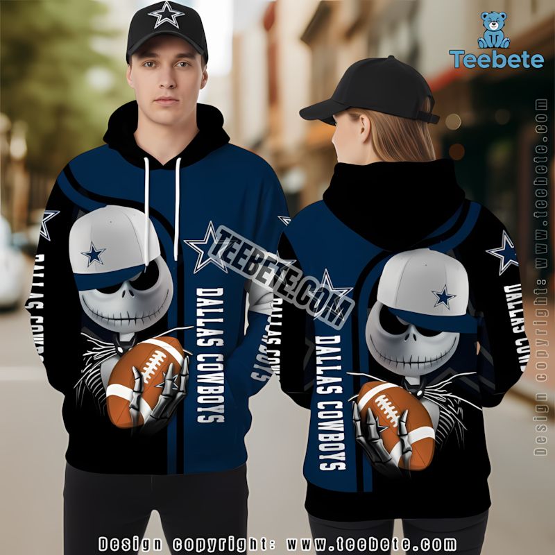 Dallas Cowboys Jack Skellington Halloween 3D Hoodie Black Blue