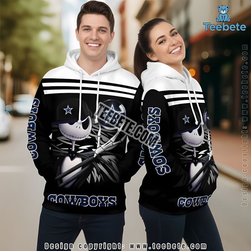 Dallas Cowboys Jack Skellington 3D Hoodie Black White Pullover For Sale