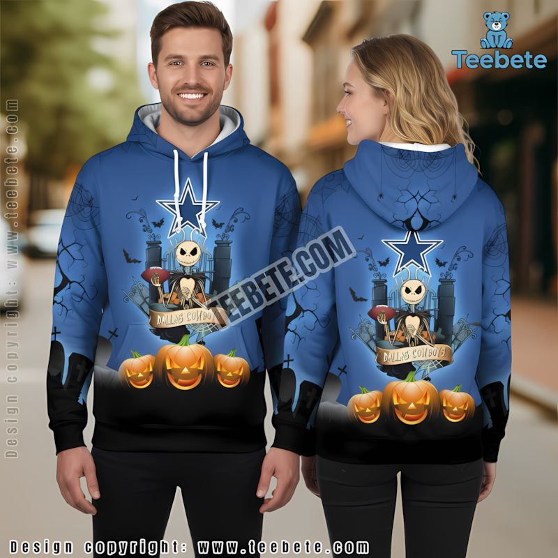 Dallas Cowboys Jack Skellington Pumpkin 3D Hoodie Blue Womens