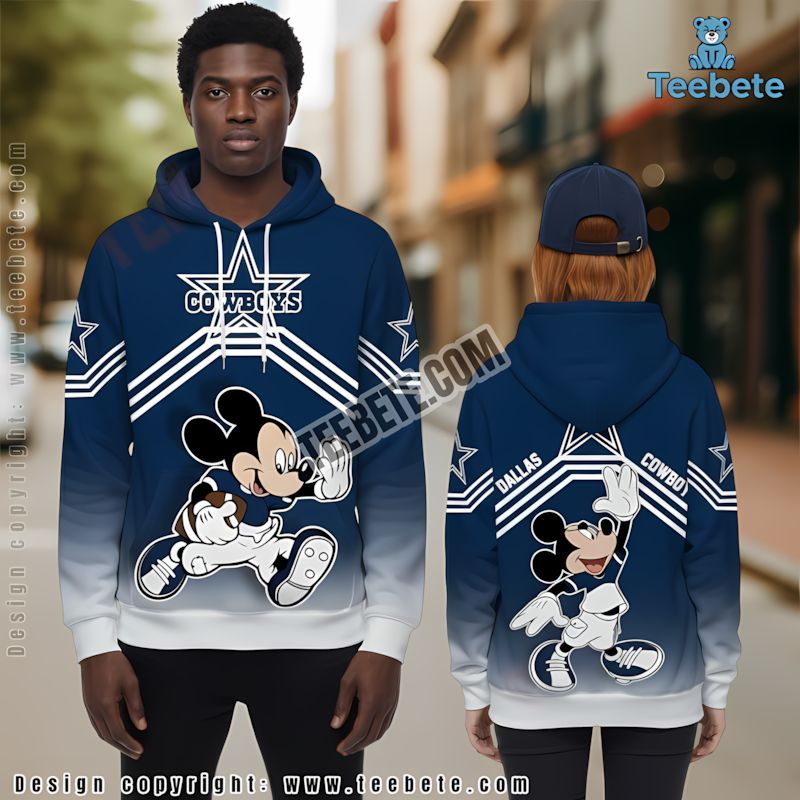 Dallas Cowboys Mickey Mouse 3D Hoodie Blue Puff Print