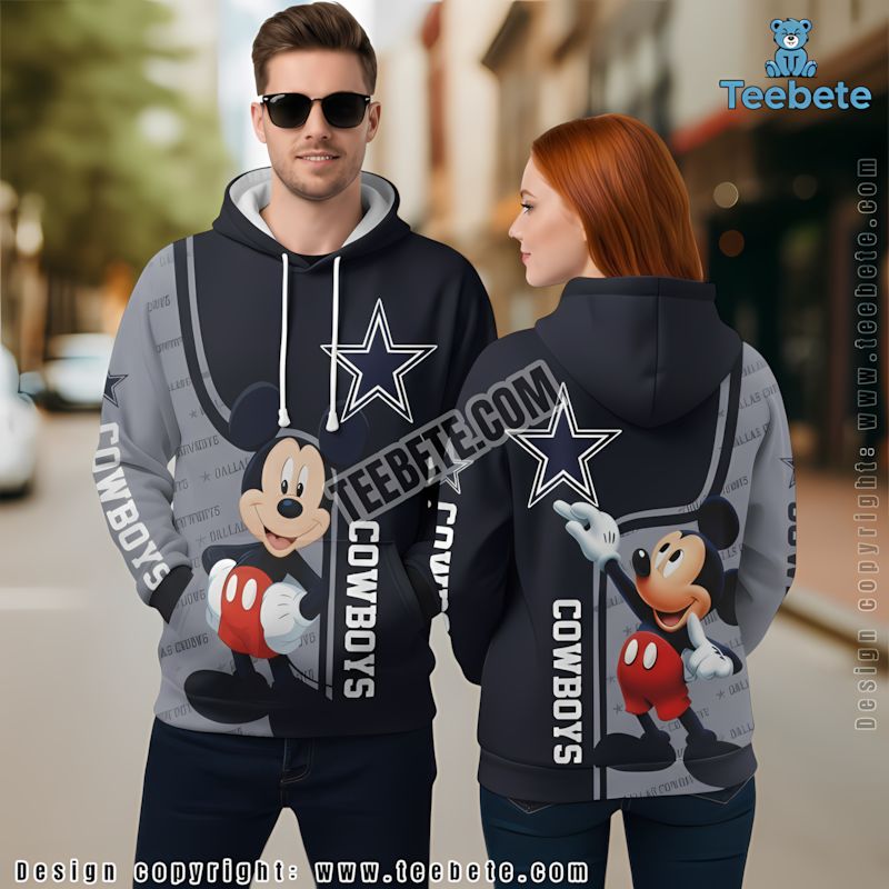 Dallas Cowboys Mickey Mouse 3D Hoodie Grey Blue Youth