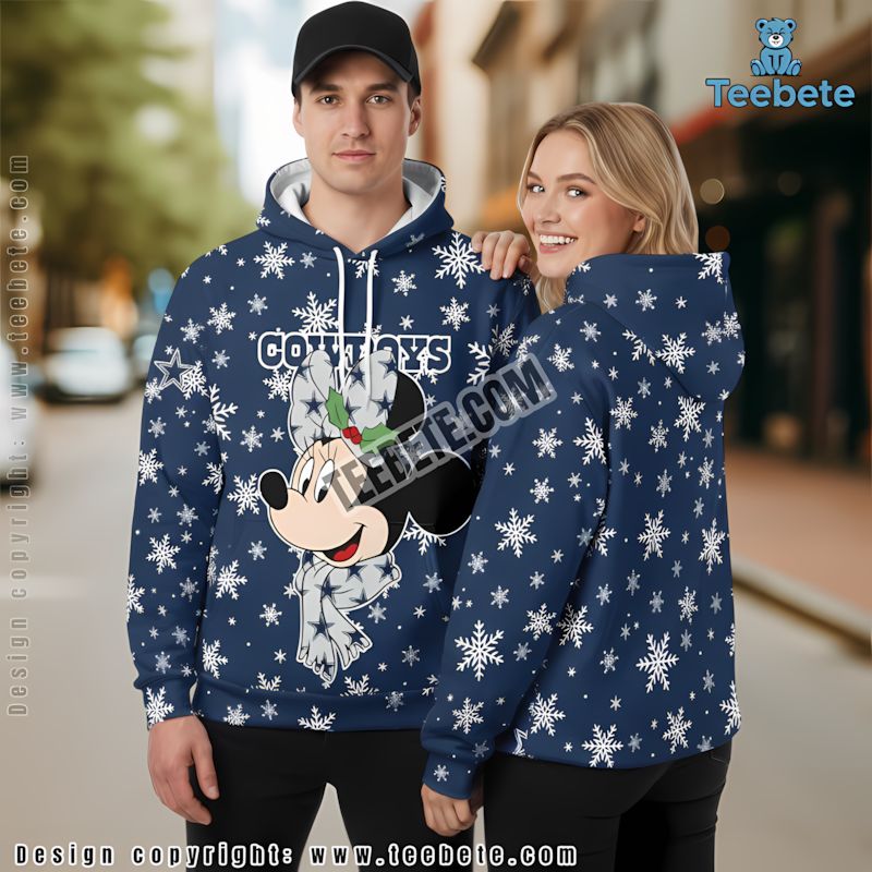 Dallas Cowboys Minnie Mouse Snowflakes 3D Hoodie Blue White For Sale