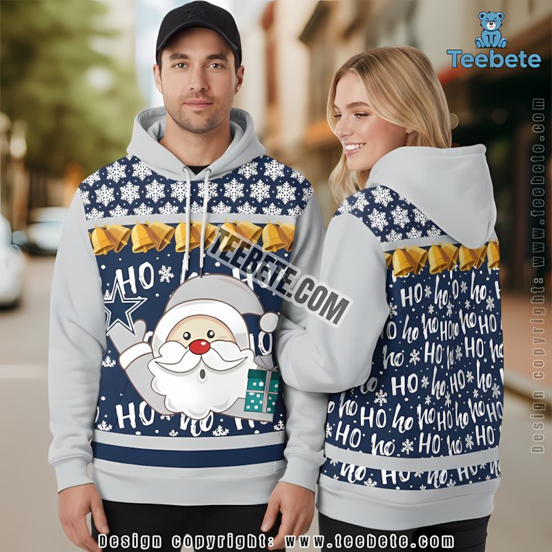 Dallas Cowboys Santa Claus Christmas 3D Hoodie Blue White Girls