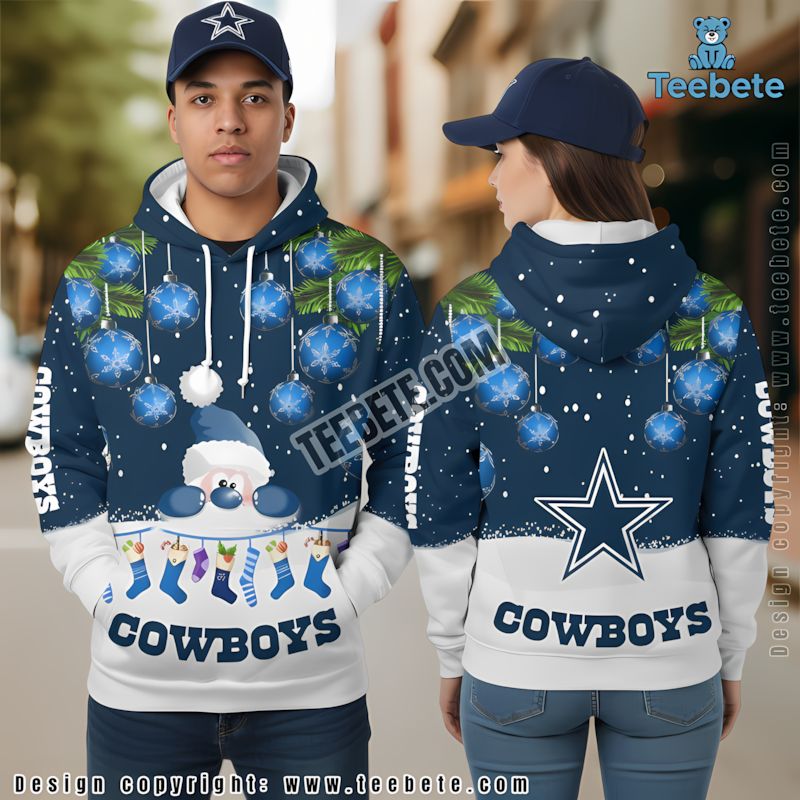 Dallas Cowboys Santa Claus Christmas 3D Hoodie Blue White Girls