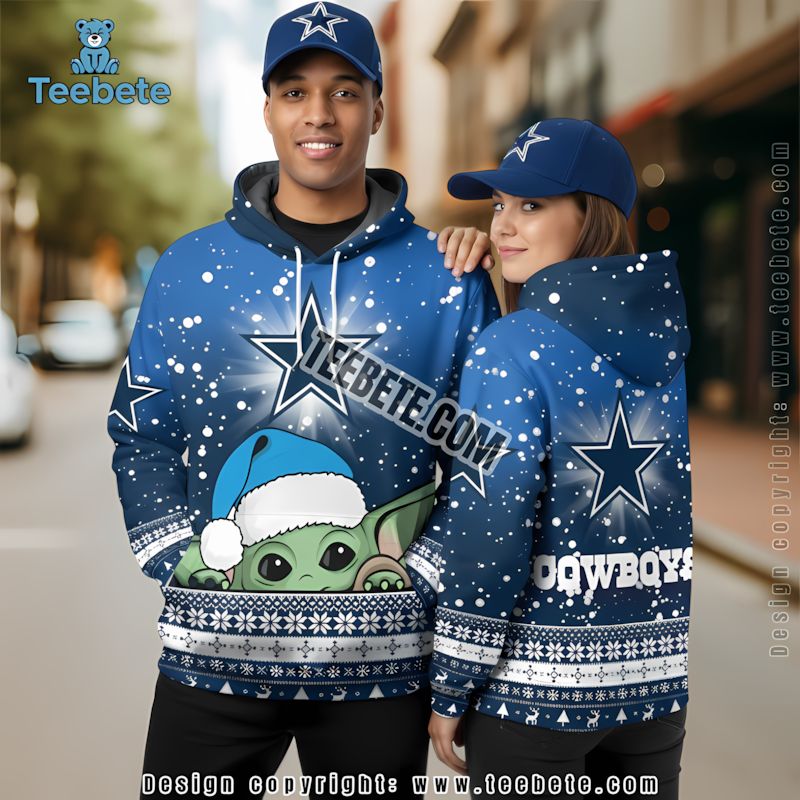 Dallas Cowboys Santa Claus Stockings Christmas 3D Hoodie Blue White Puff Print
