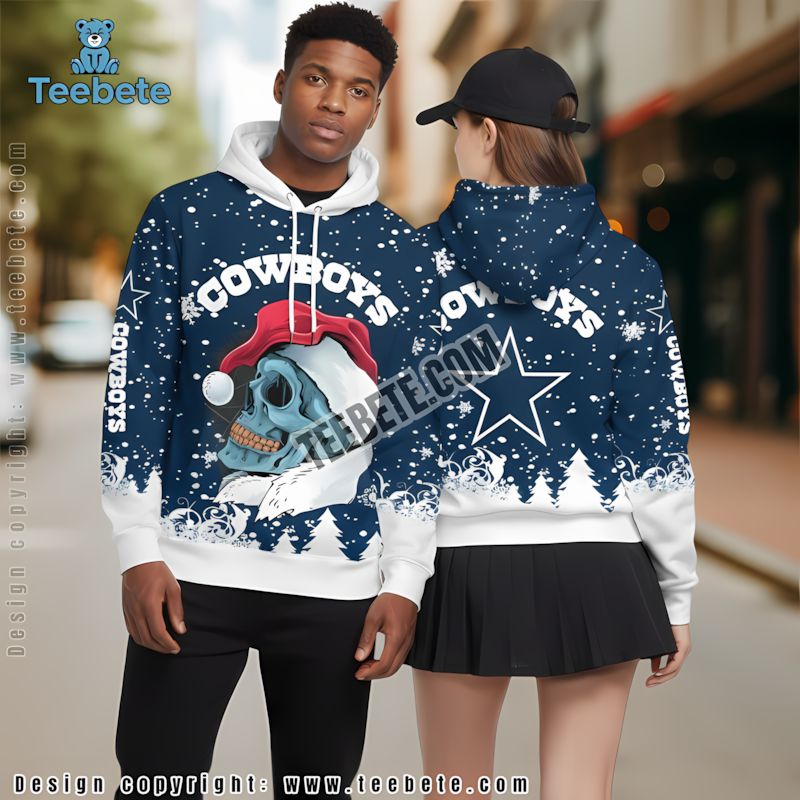 Dallas Cowboys Santa Skull 3D Hoodie Blue White Mens