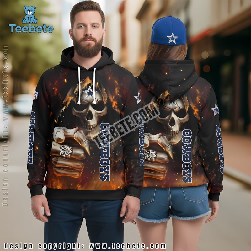 Dallas Cowboys Skull Champion 3D Hoodie Black Printing
