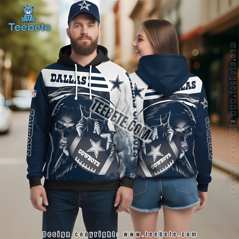 Dallas Cowboys Skull Football 3D Hoodie Blue White Printed