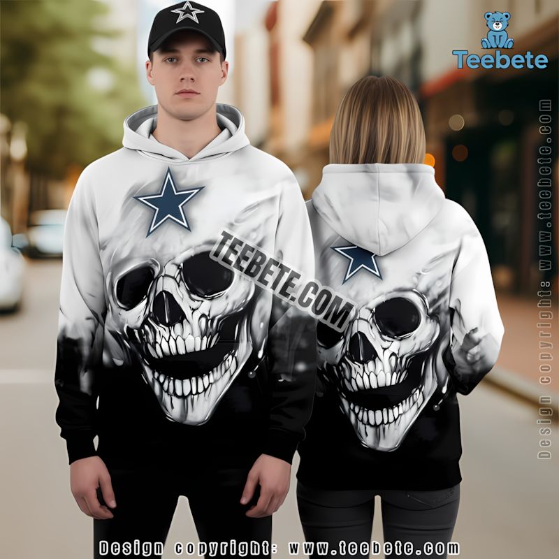 Dallas Cowboys Skull Halloween 3D Hoodie Black White Design
