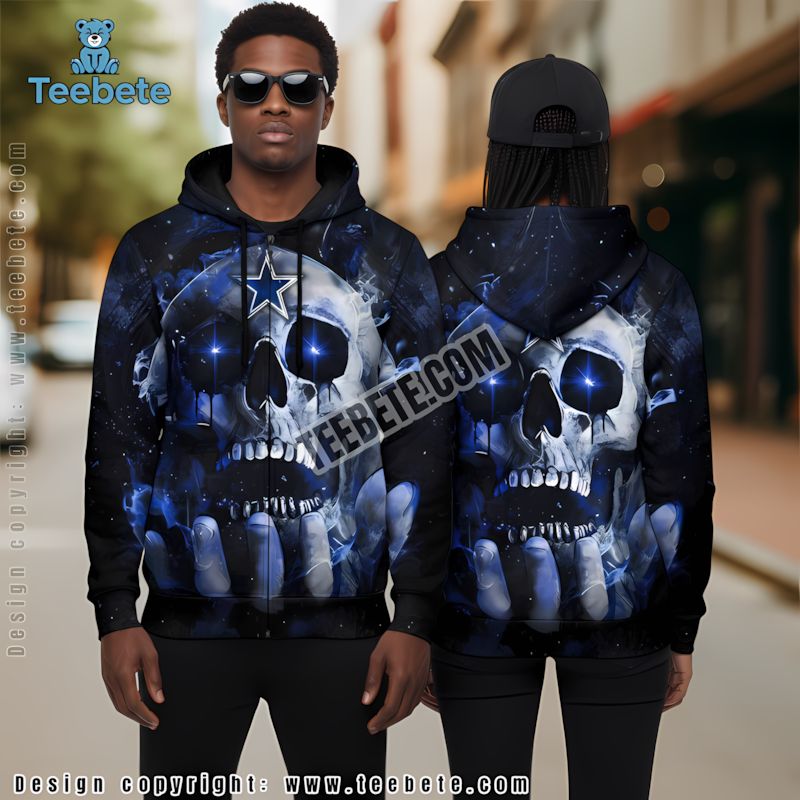 Dallas Cowboys Skull Hand 3D Hoodie Black Blue Print