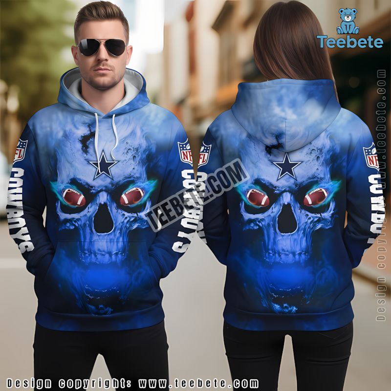 Dallas Cowboys Skull Unleash 3D Hoodie Black Blue Mens