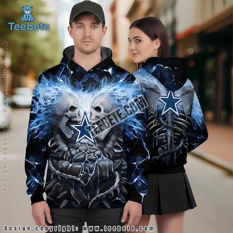 Dallas Cowboys Skull Unleash 3D Hoodie Black Blue Mens