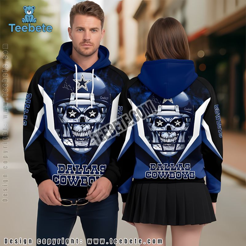 Dallas Cowboys Skull 3D Hoodie White Black Pullover Graphic Dallas Cowboys Skull 3D Hoodie White Black Pullover Graphic
