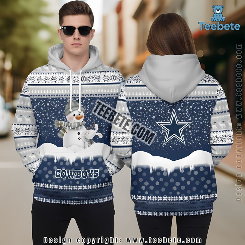 Dallas Cowboys Snowman 3D Hoodie Blue White Zipper