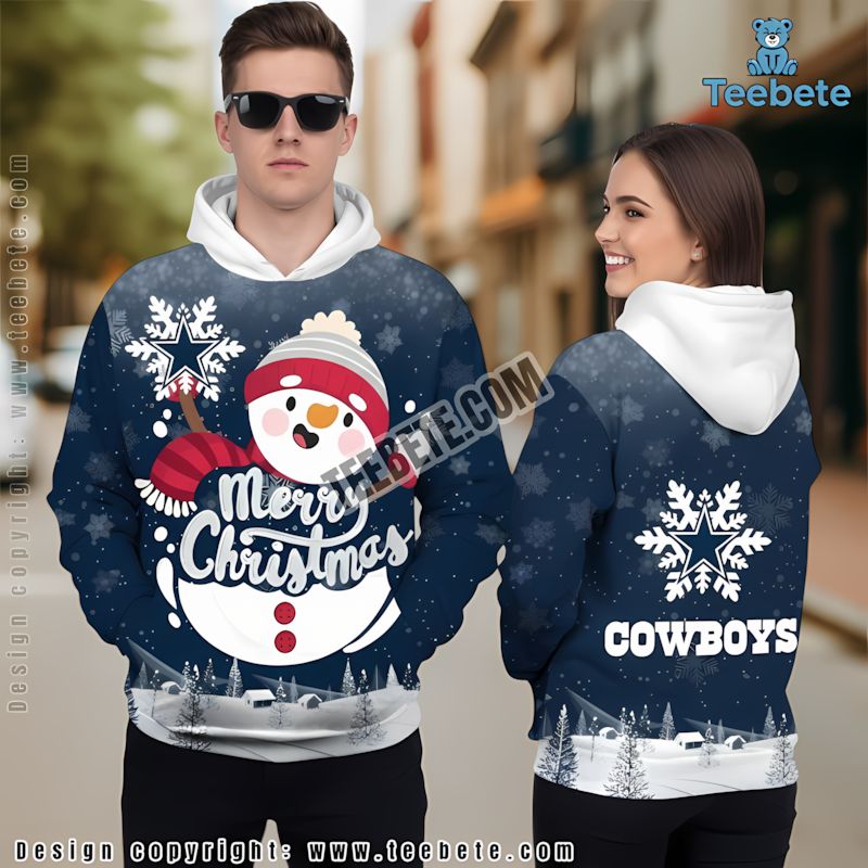 Dallas Cowboys Tom And Jerry Christmas 3D Hoodie Grey Blue