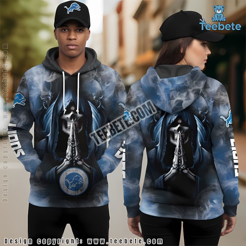 Detroit Lions Death Smoke Christmas 3D Hoodie Black Blue