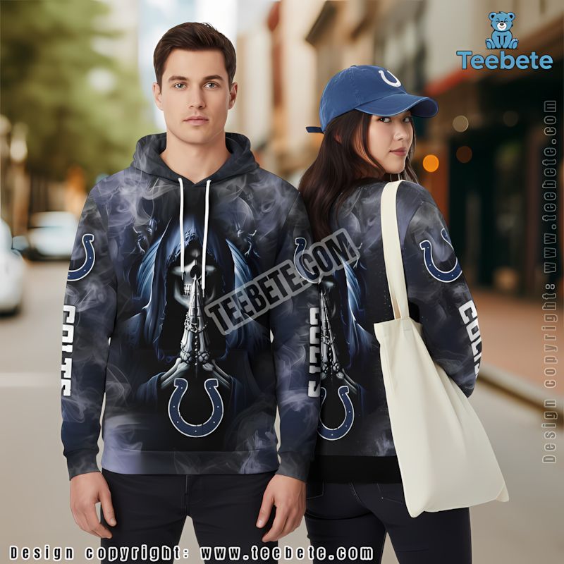 Indianapolis Colts Death Smoke 3D Hoodie Black Blue Zipper