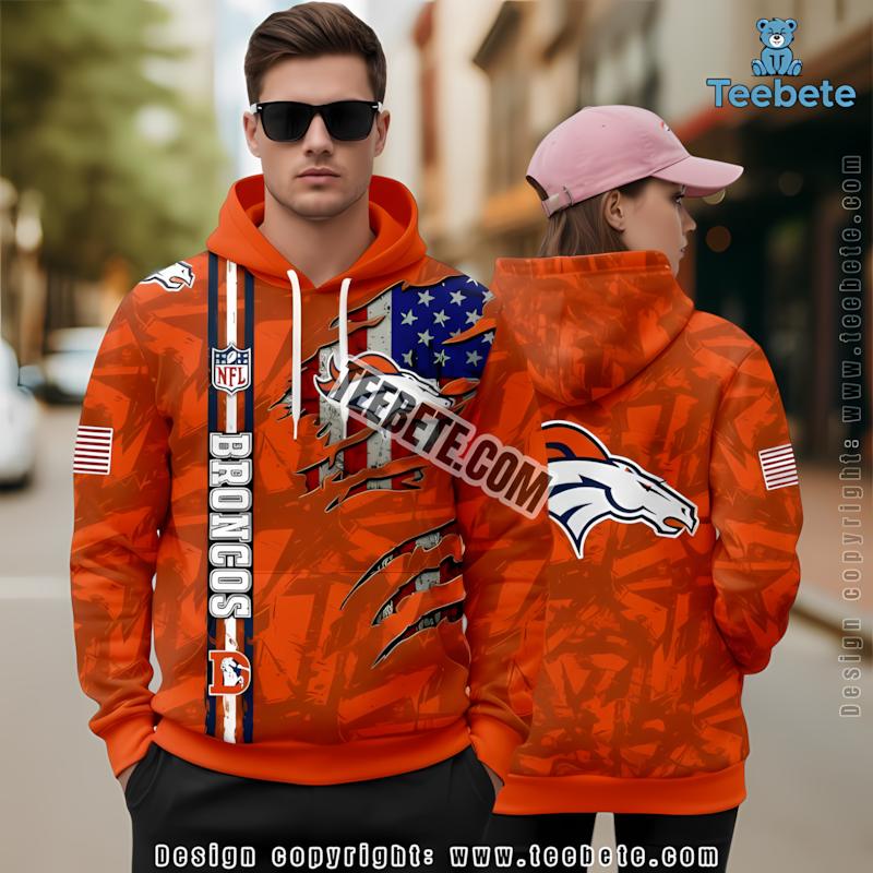 Denver Broncos America Flag 3D Hoodie Orange Design