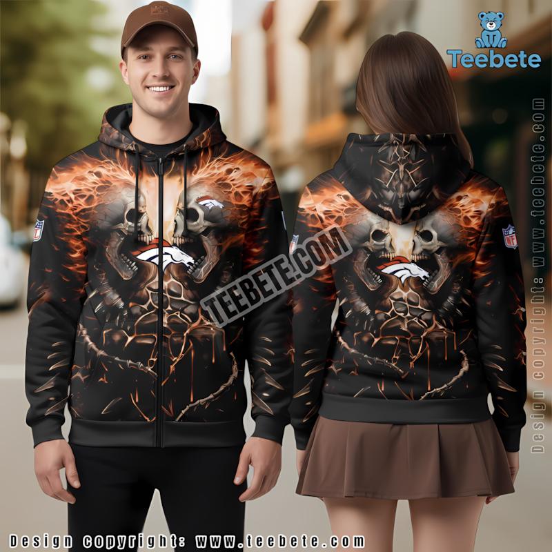 Denver Broncos Fire Skull 3D Hoodie Black Art
