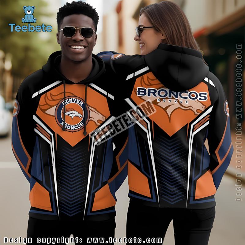 Denver Broncos Geometric Patterns 3D Hoodie Blue Art