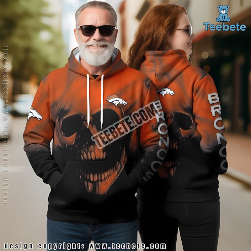 Denver Broncos Halloween Skull 3D Hoodie Orange Print