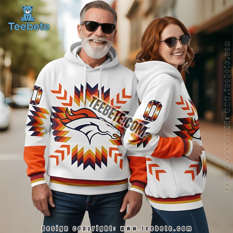 Denver Broncos Logo 3D Hoodie Orange White Cool