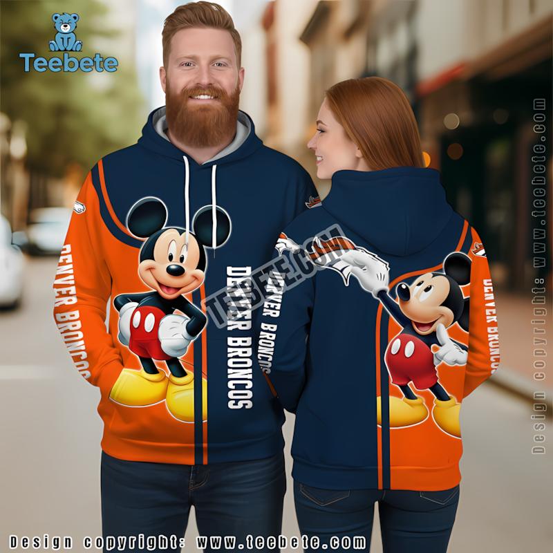 Denver Broncos Mickey Mouse 3D Hoodie Blue Pullover