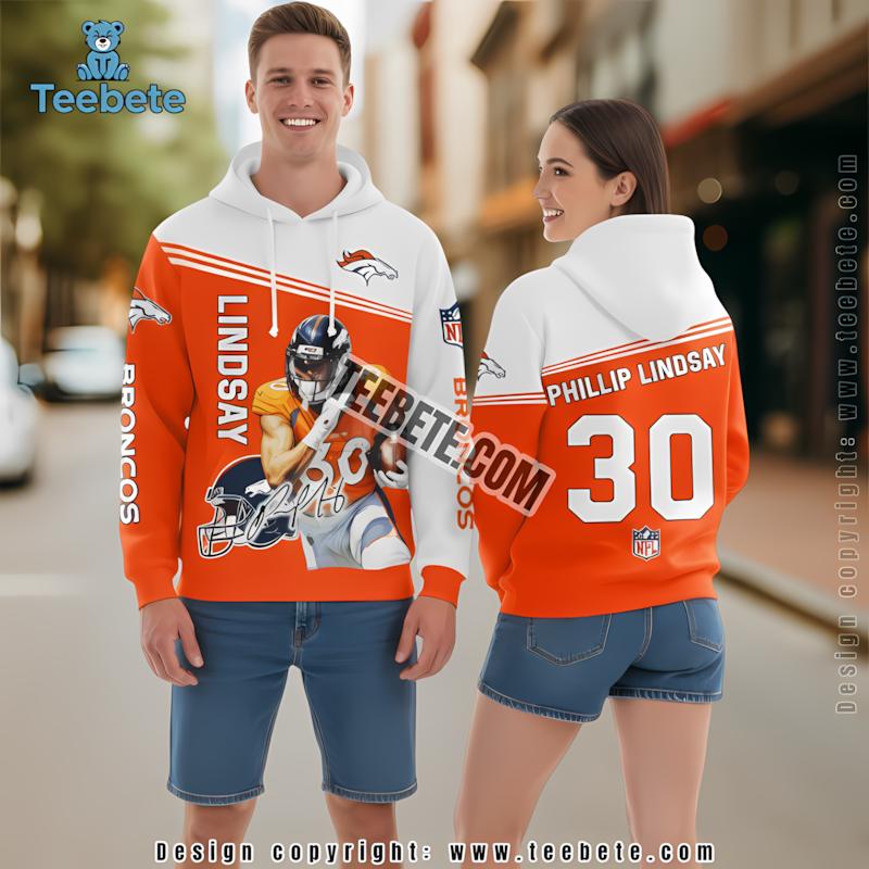 Denver Broncos Phillip Lindsay Player 3D Hoodie Orange Design
