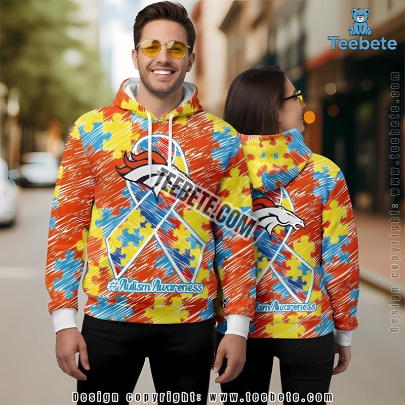 Denver Broncos Autism Awareness 3D Hoodie Orange Support Print