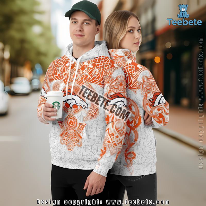 Denver Broncos Viking Pattern 3D Hoodie Orange Print