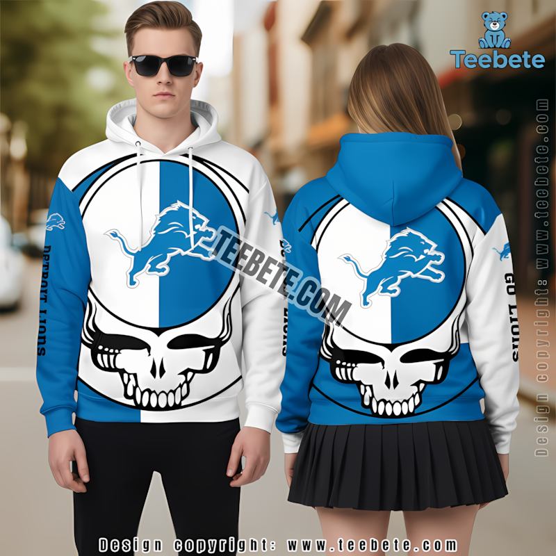 Detroit Lions Grateful Dead 3D Zip Up Hoodie Blue White