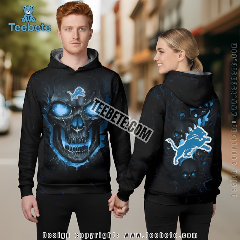 Detroit Lions Lava Skull 3D Hoodie Blue Black Mens