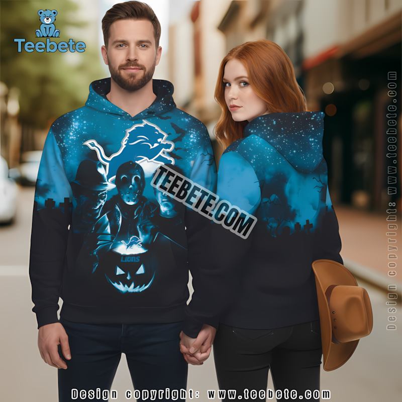 Detroit Lions Michael Myers Jason Voorhees Halloween 3D Hoodie Blue