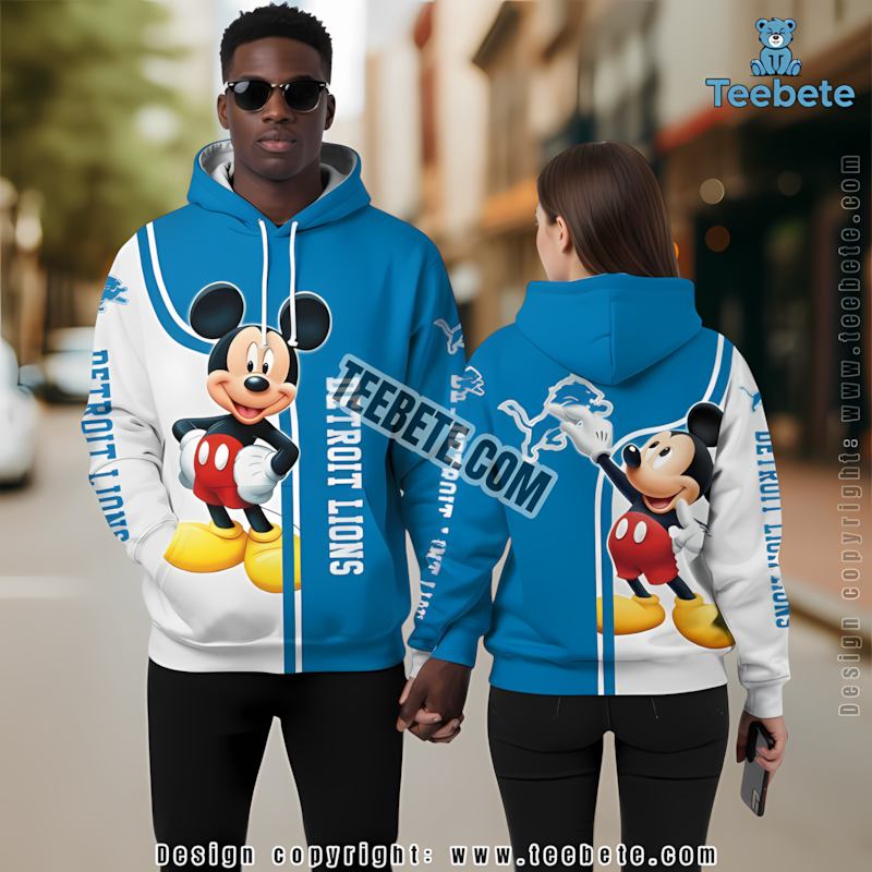 Detroit Lions Mickey Mouse 3D Hoodie Blue Grey Youth
