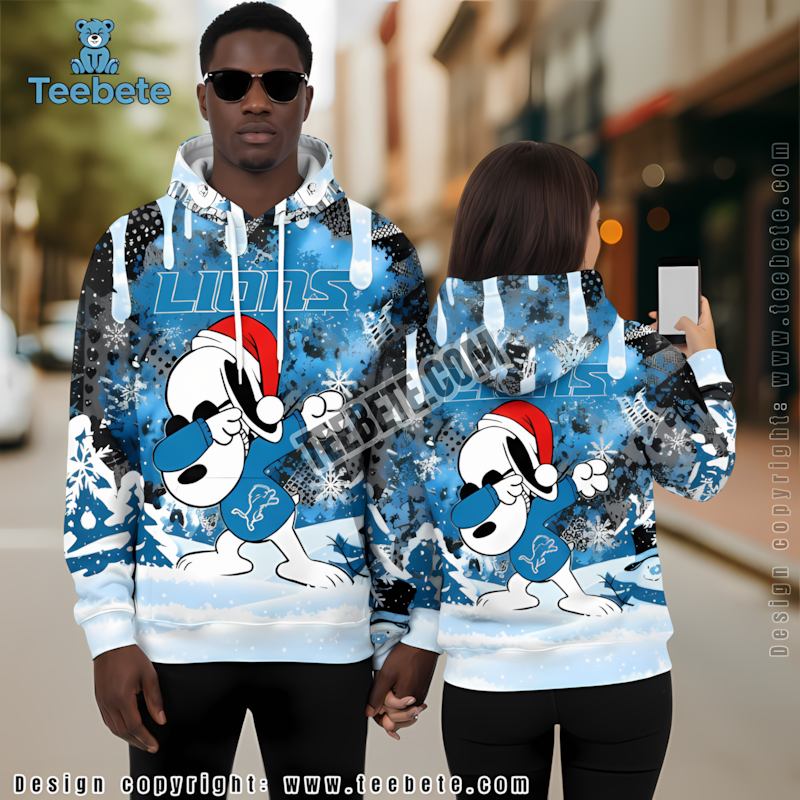 Detroit Lions Santa Snoopy Halloween 3D Hoodie Blue White Printed