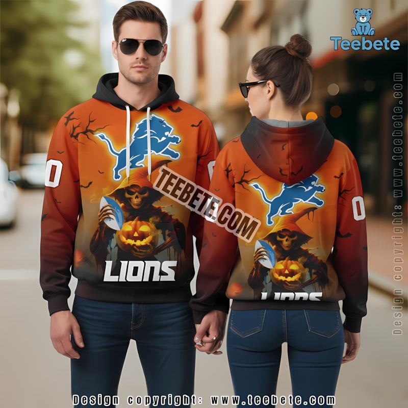 Detroit Lions Skull Halloween 3D Hoodie Blue White Puff Print Detroit Lions Skull Halloween 3D Hoodie Blue White Puff Print