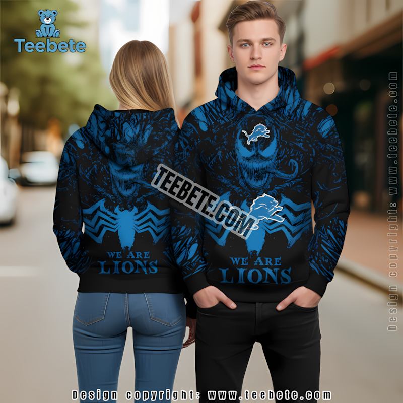 Detroit Lions Venom Halloween 3D Hoodie Blue Black Dad Mom