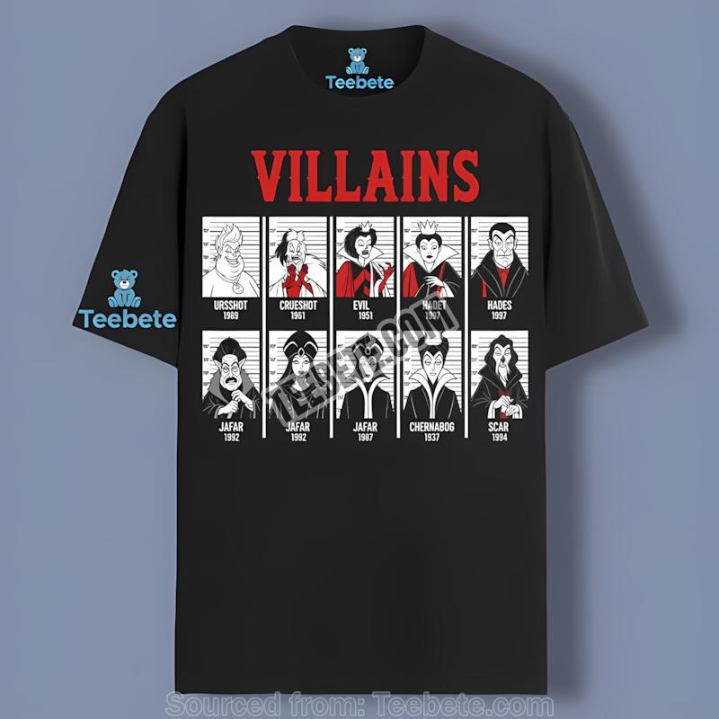 Disney Villains Mugshot Lineup Retro Halloween Shirt