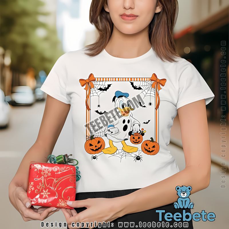 Donald Duck Ghost Costume Mickey Pumpkin Candy Bucket Halloween Shirt